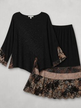 Spencer Alexis Two-Piece Floral Trim Top and Skirt Set. Vintage.